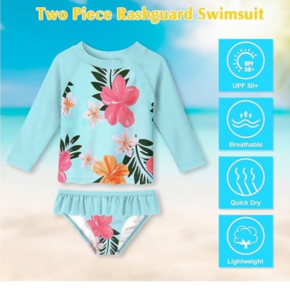 UIDEAZONE Girls tropical long sleeve rashguard sun protection Swimsuit NWT - Picture 4 of 4